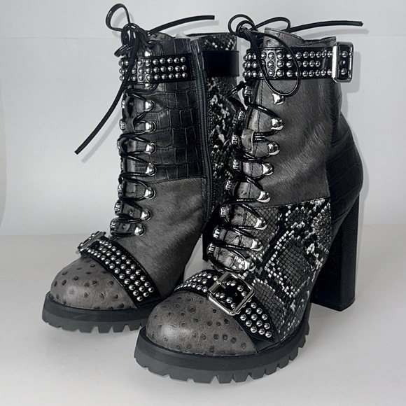 Jeffrey Campbell Shoes - Jeffrey Campbell Women Lilith-2 Grey Exotic Combo Moto Boot 10M